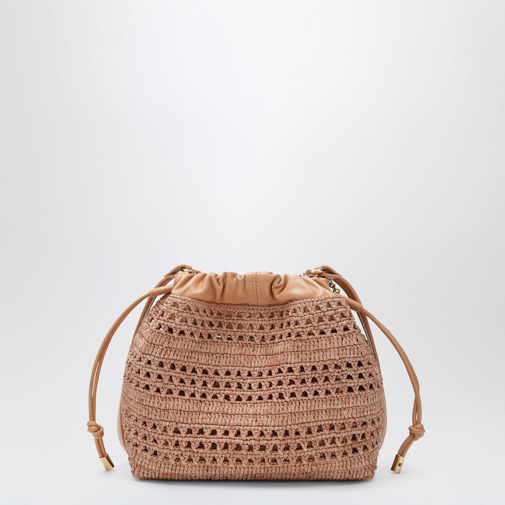Chloe Mini Summer Banana Drawstring Raffia Bag In Beige Women