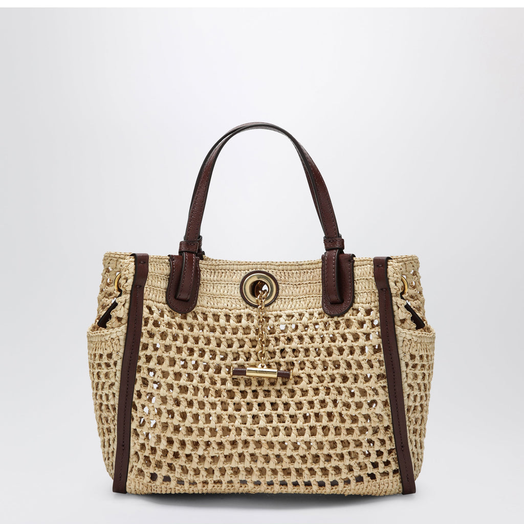 Chloe Iconic Tote Bag In Raffia And Leather, Hot Sand Women