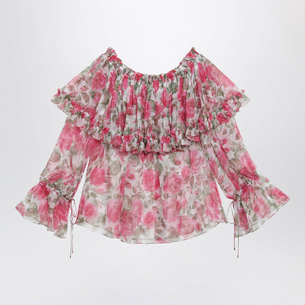 Chloe Puff-Sleeve Top In Multicolor Silk Women
