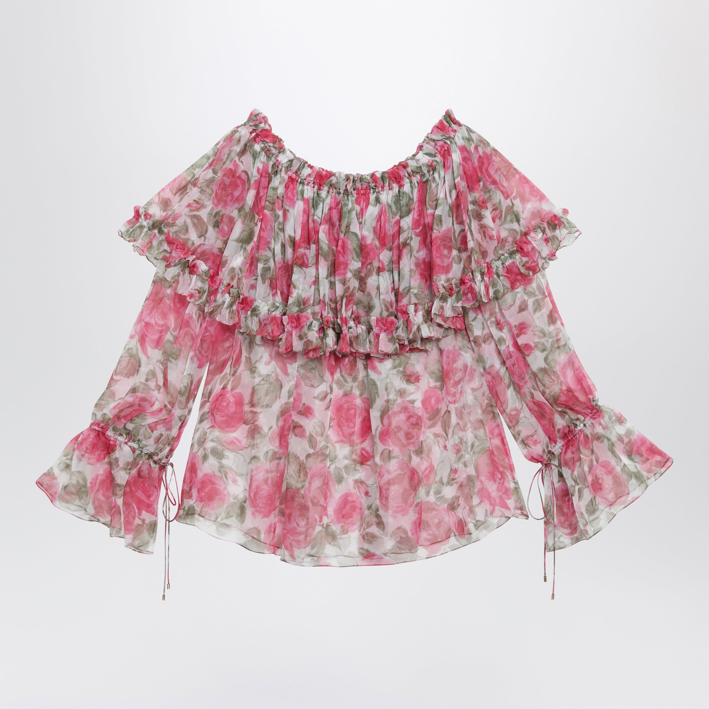 Chloe Puff-Sleeve Top In Multicolor Silk Women