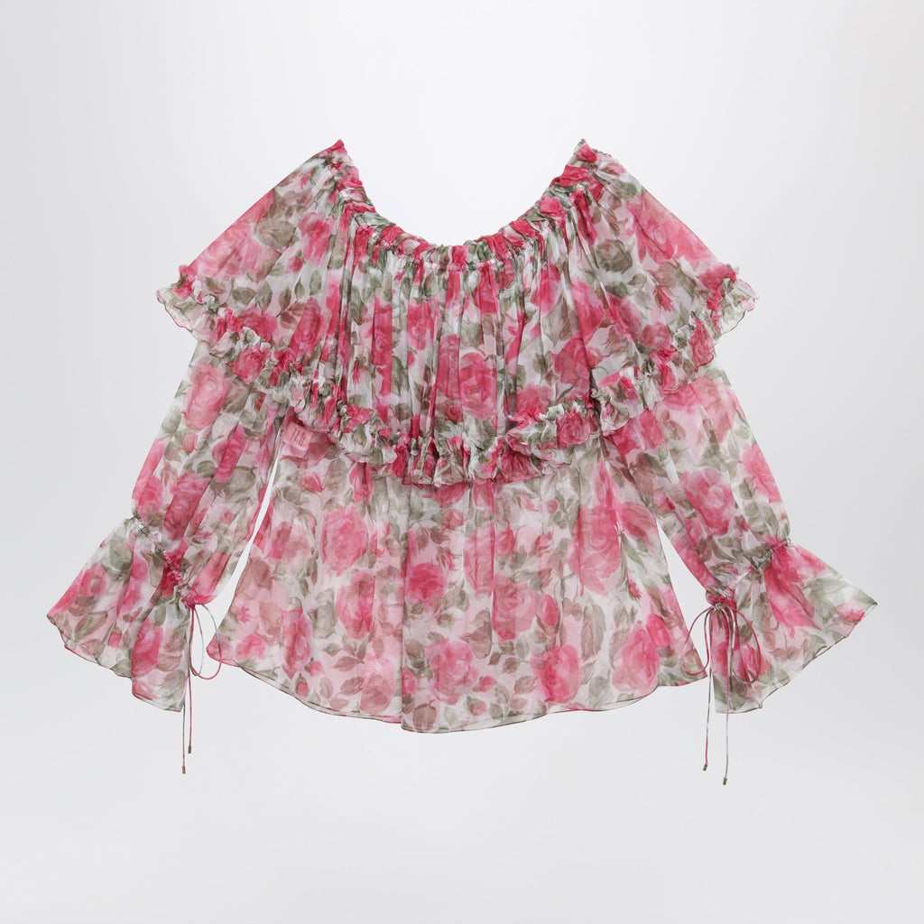 Chloe Puff-Sleeve Top In Multicolor Silk Women