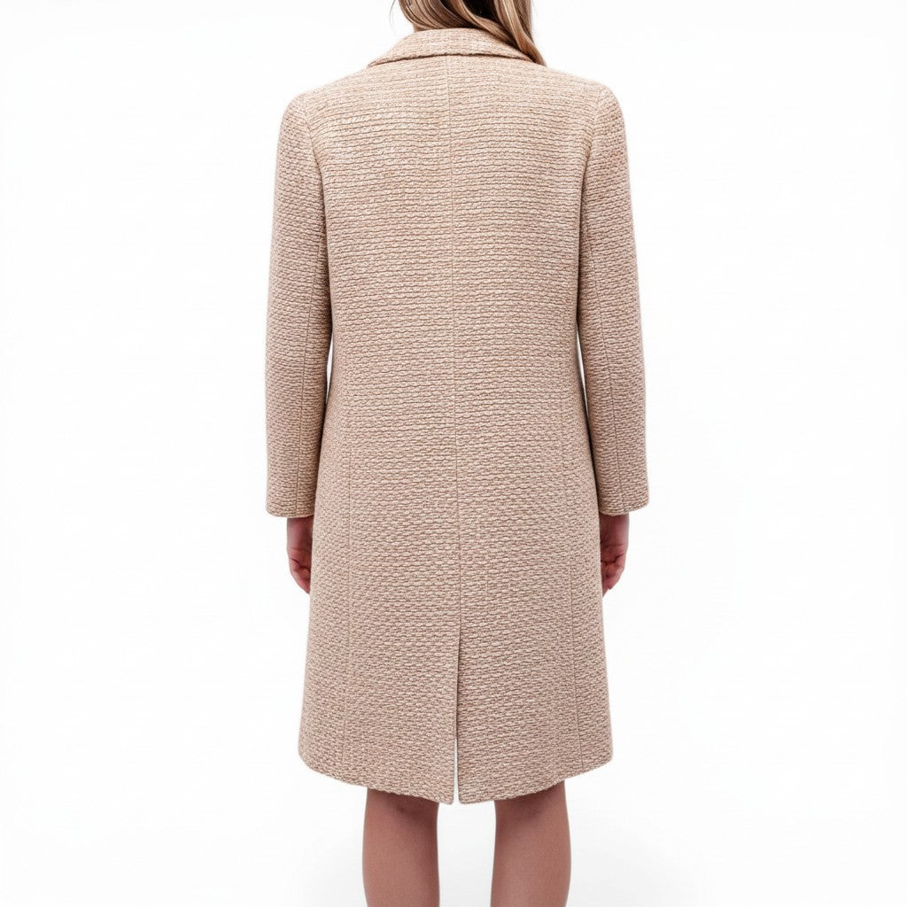 CHANEL 2000 TAN AND CREAM METALLIC SEQUIN THREE-PIECE SUIT - SIZE 36