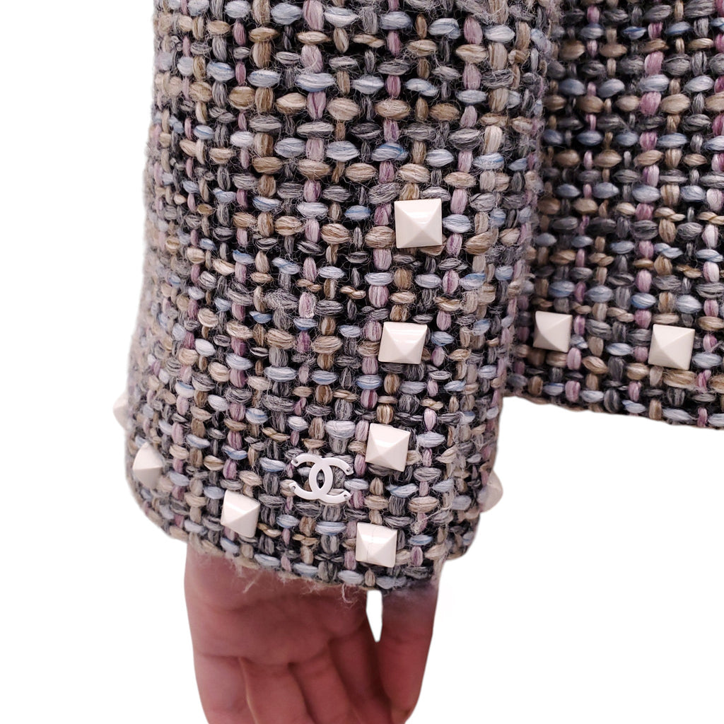 CHANEL 2003 GREY AND PURPLE TWEED STUDDED JACKET - SIZE 40
