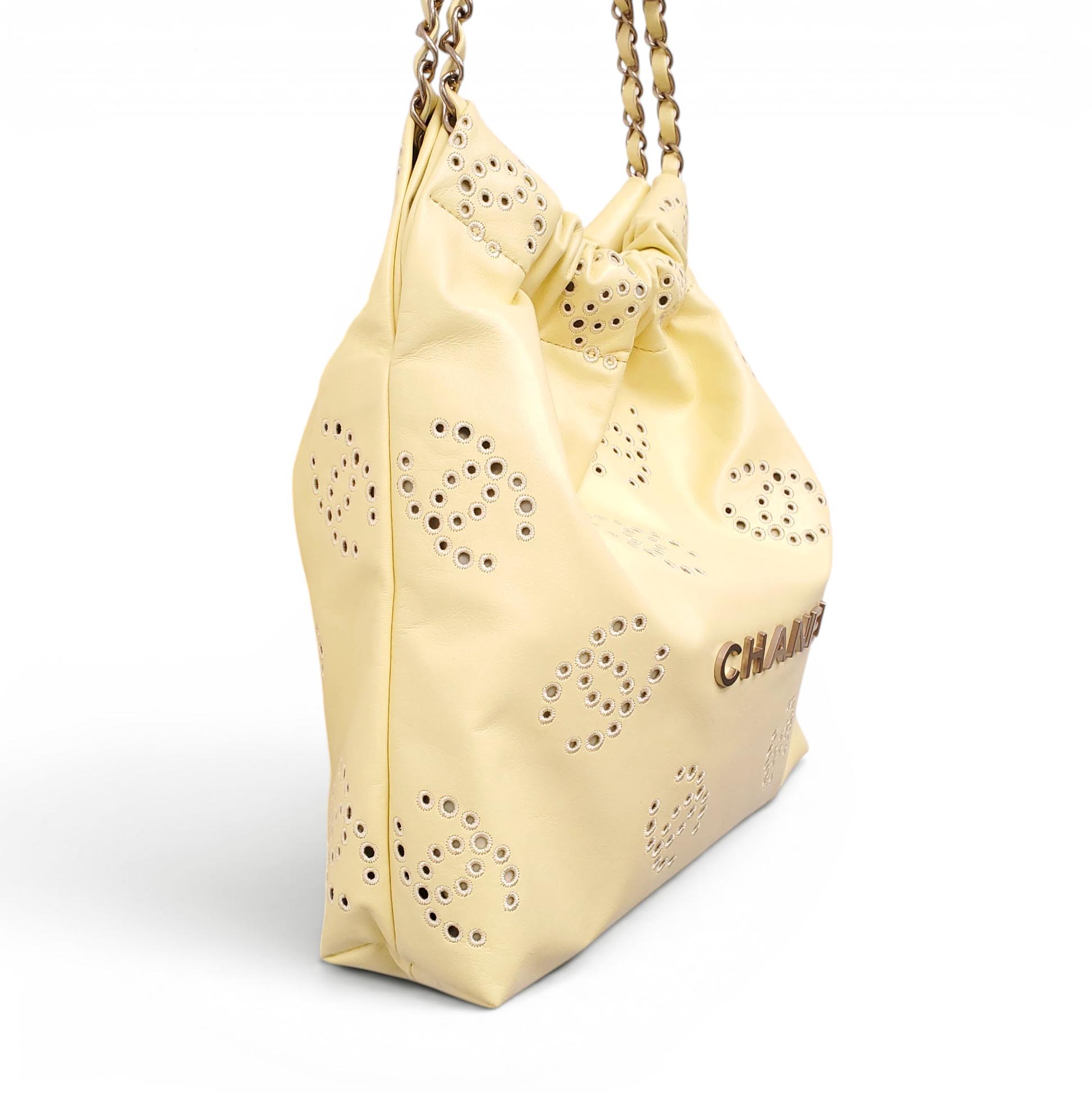 CHANEL 2025 YELLOW EMBROIDERED CALFSKIN SMALL 22 BAG