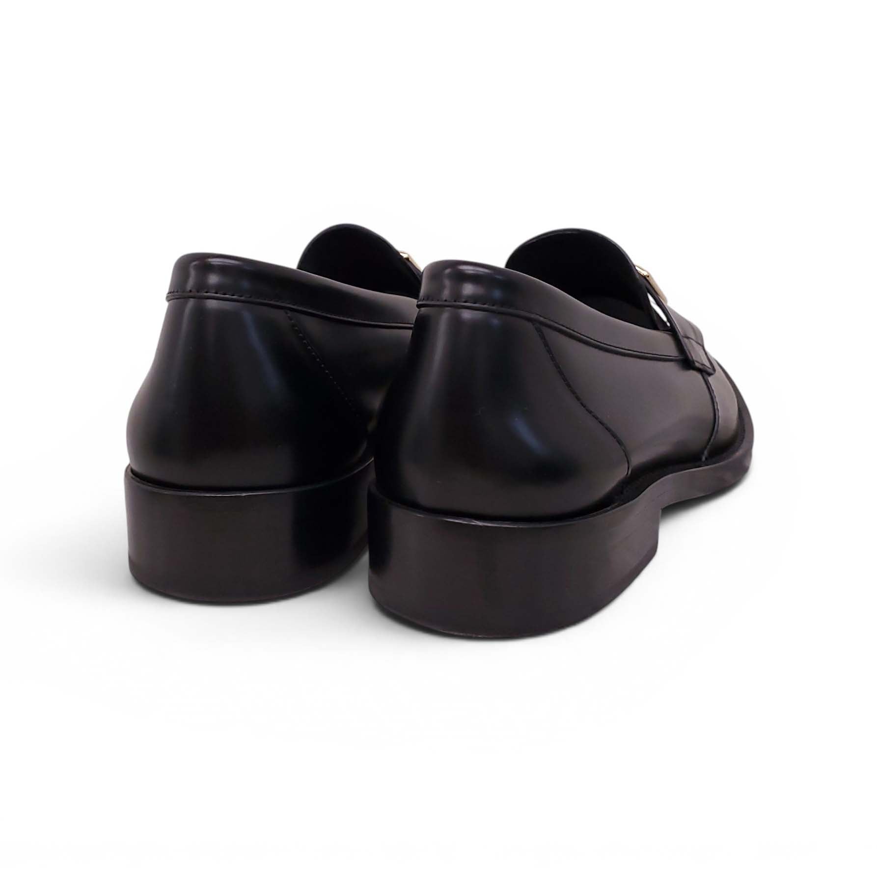 CHANEL BLACK AND WHITE LOAFERS WITH GOLD LOGO - SIZE 39.5C