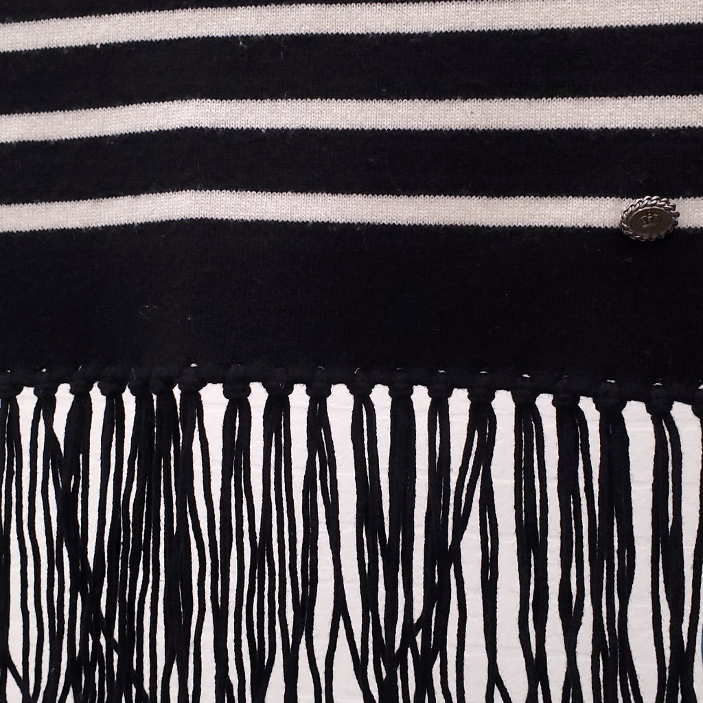 CHANEL BLACK AND WHITE STRIPED LOGO SCARF