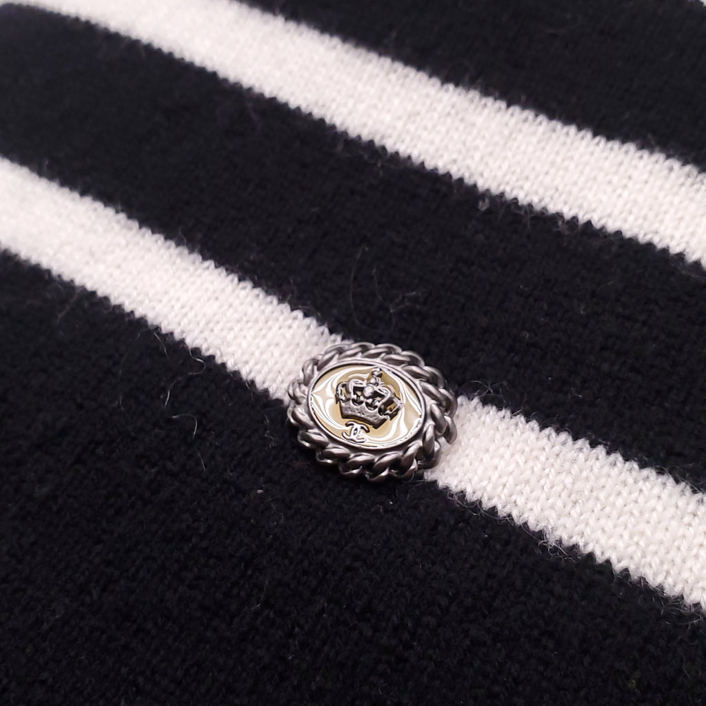 CHANEL BLACK AND WHITE STRIPED LOGO SCARF