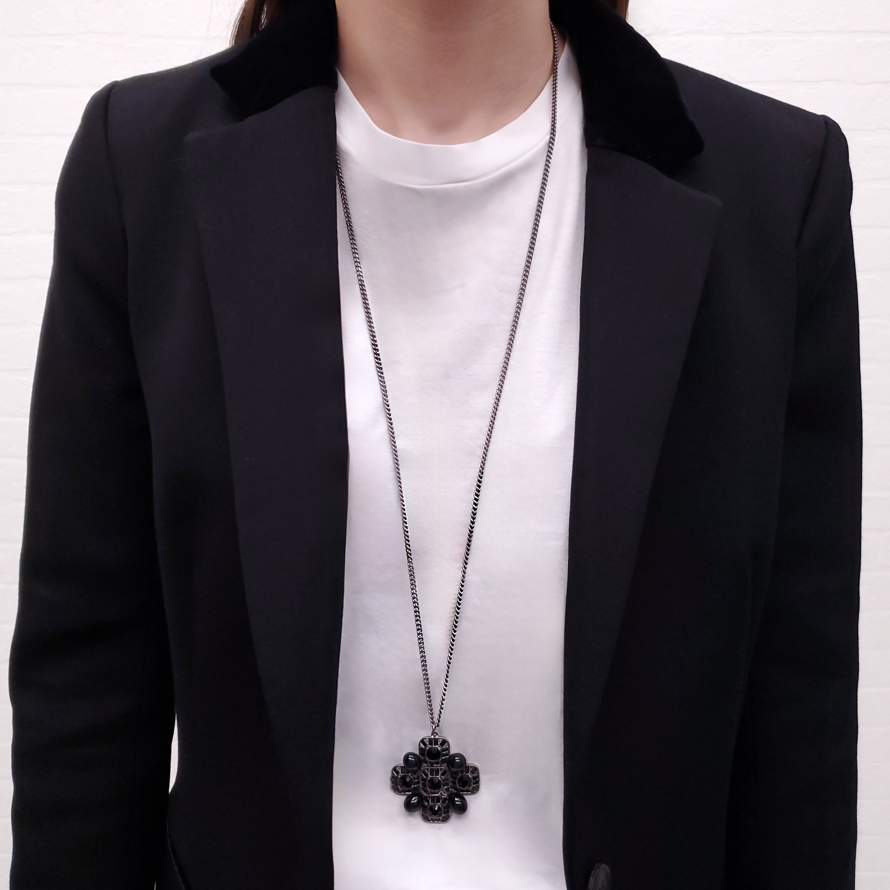 CHANEL BLACK CRYSTAL CROSS WITH LOGO