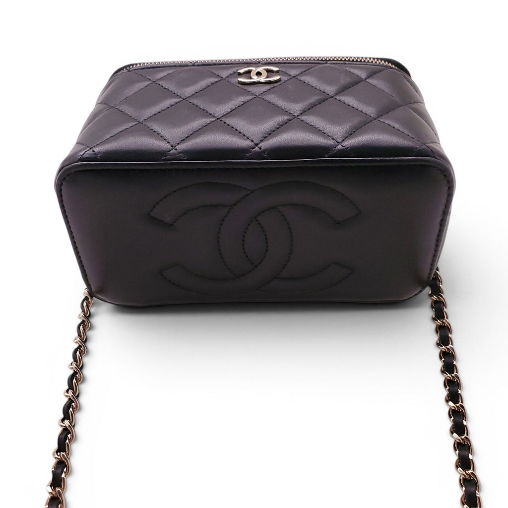 CHANEL BLACK LAMBSKIN QUILTED CC TOP HANDLE VANITY CASE CROSSBODY BAG