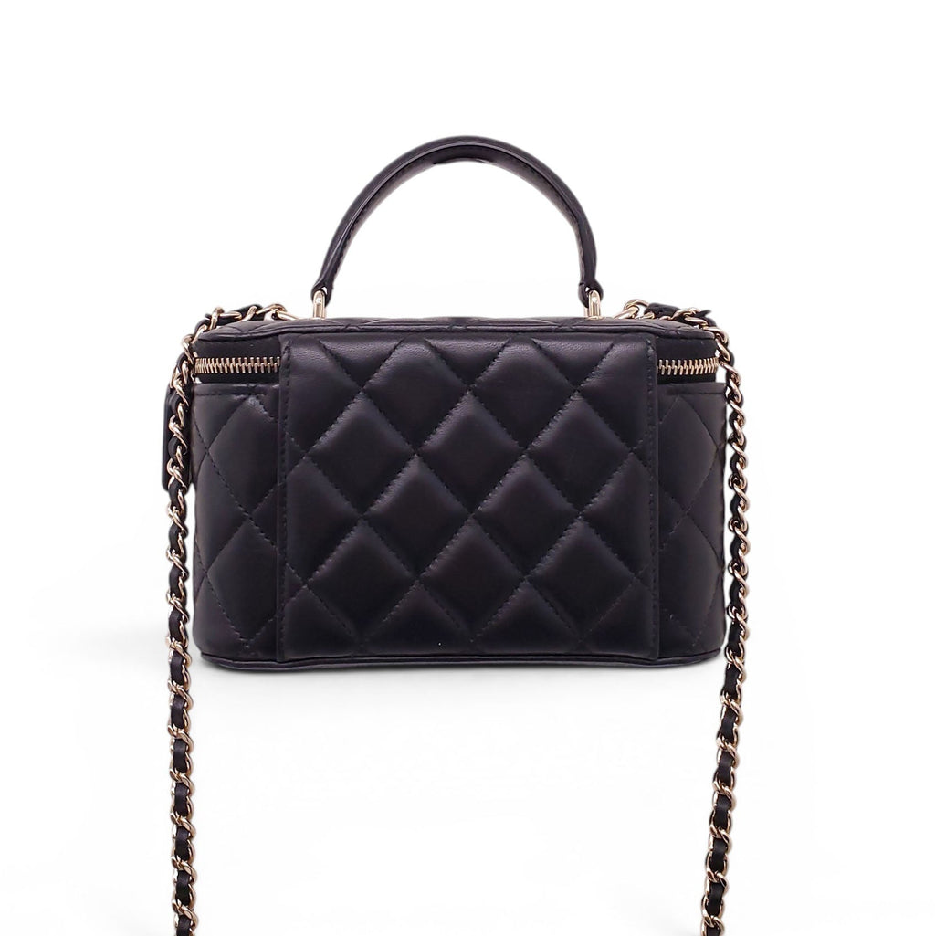 CHANEL BLACK LAMBSKIN QUILTED CC TOP HANDLE VANITY CASE CROSSBODY BAG