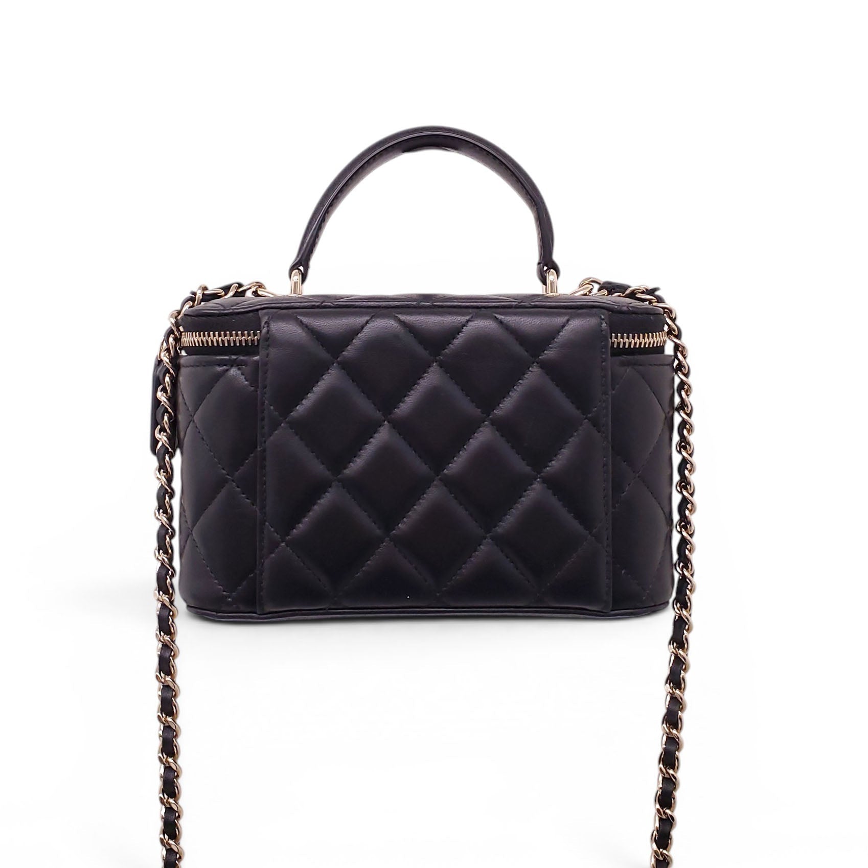 CHANEL BLACK LAMBSKIN QUILTED CC TOP HANDLE VANITY CASE CROSSBODY BAG
