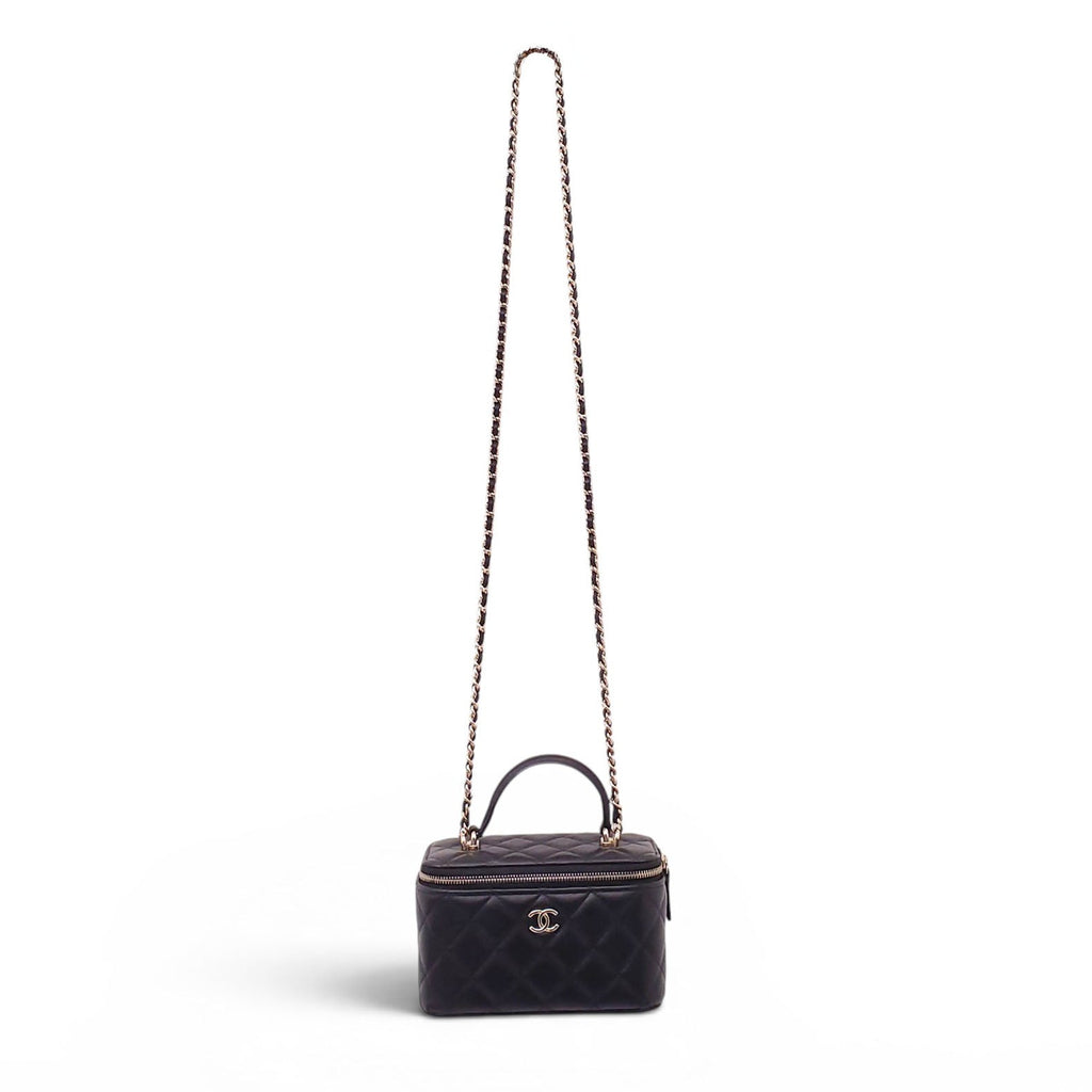 CHANEL BLACK LAMBSKIN QUILTED CC TOP HANDLE VANITY CASE CROSSBODY BAG