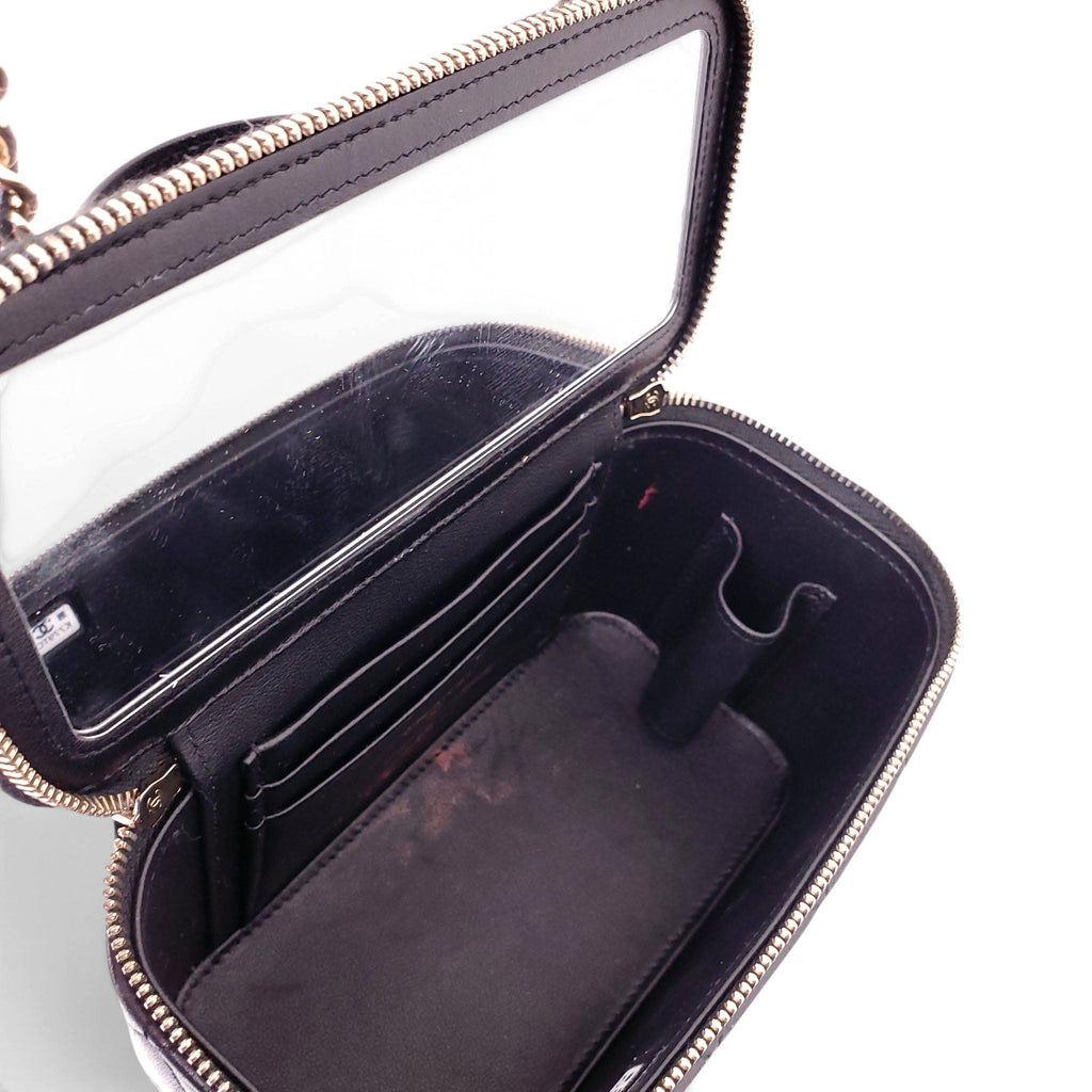 CHANEL BLACK LAMBSKIN QUILTED CC TOP HANDLE VANITY CASE CROSSBODY BAG