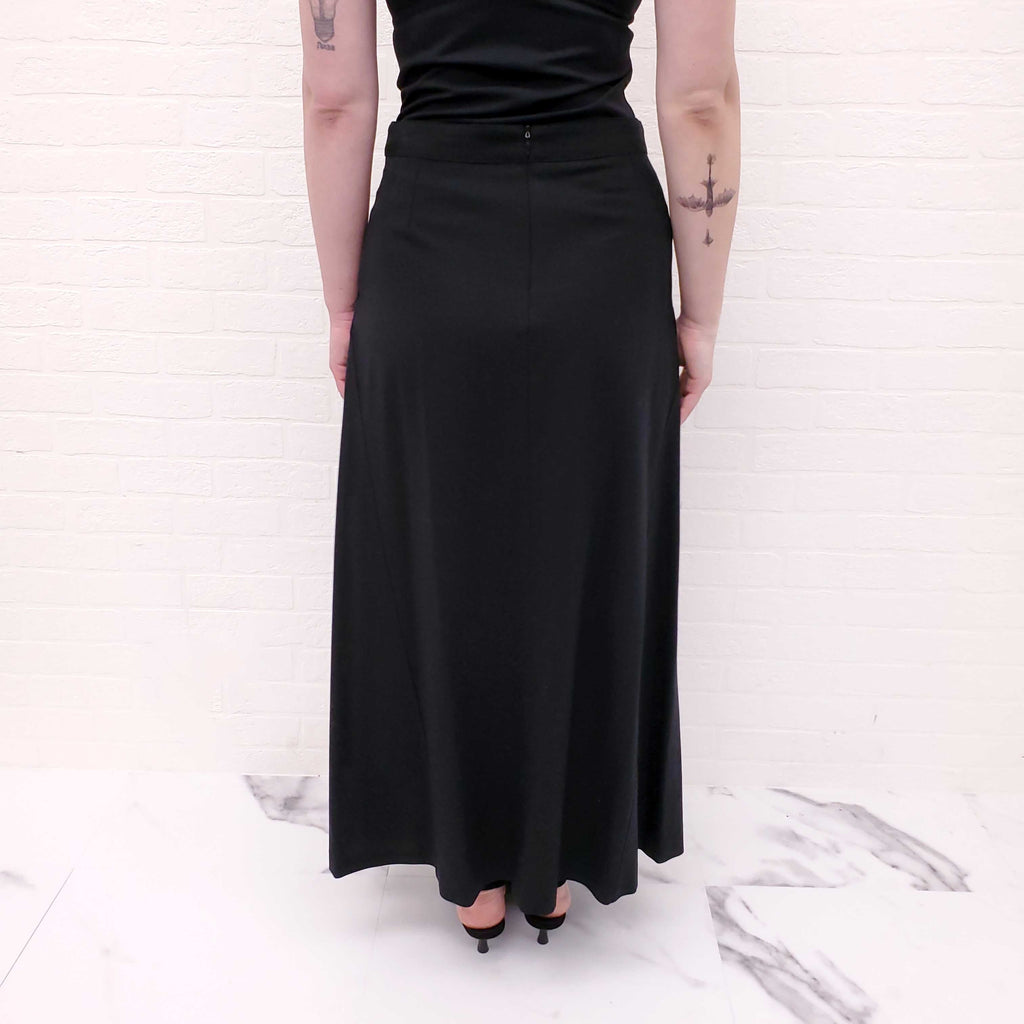 CHANEL BLACK LONG SKIRT WITH POCKETS AND LOGO - SIZE 38