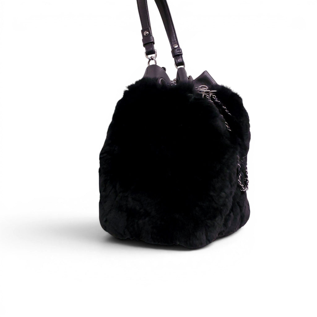 CHANEL BLACK ORYLAG MINK DRAWSTRING BUCKET BAG
