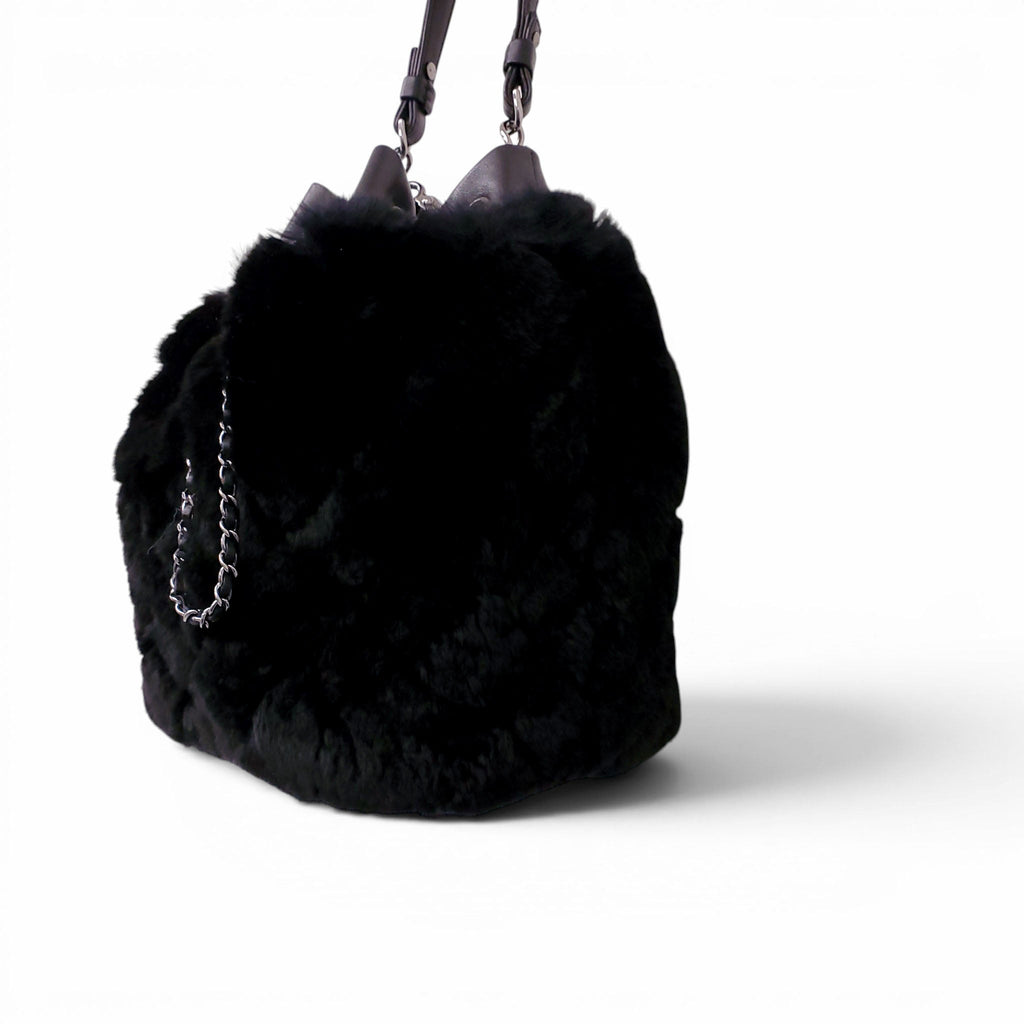 CHANEL BLACK ORYLAG MINK DRAWSTRING BUCKET BAG