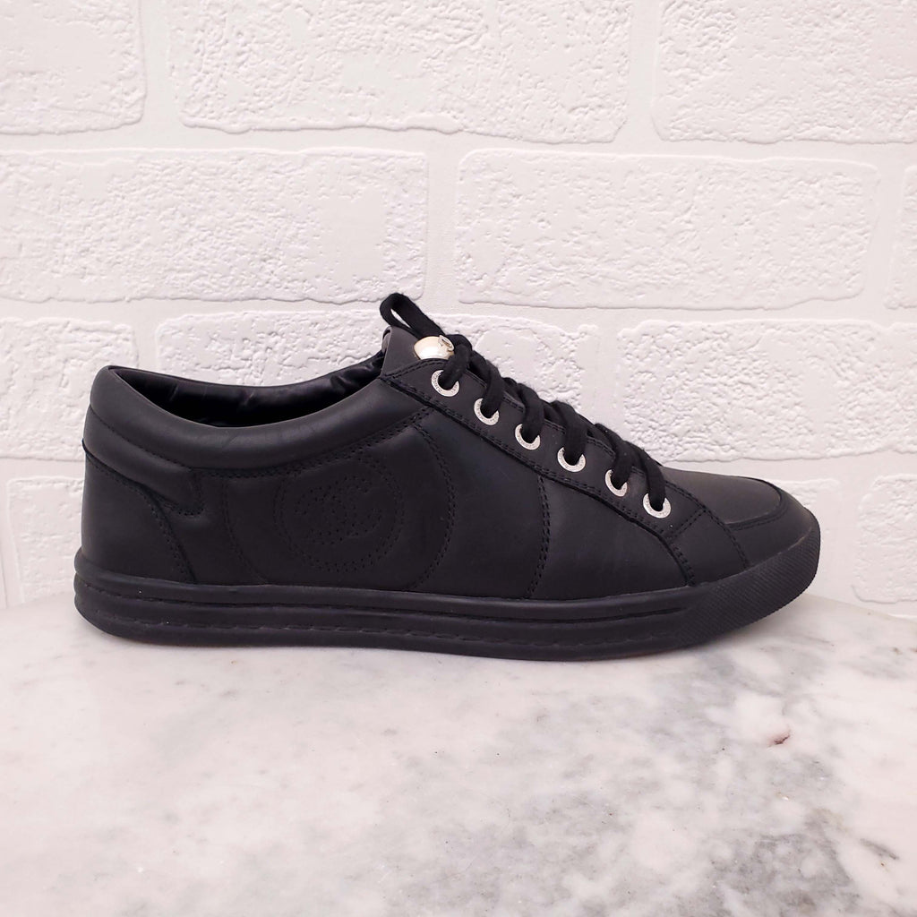 CHANEL BLACK SNEAKERS WITH PEARL DETAIL - SIZE 38.5