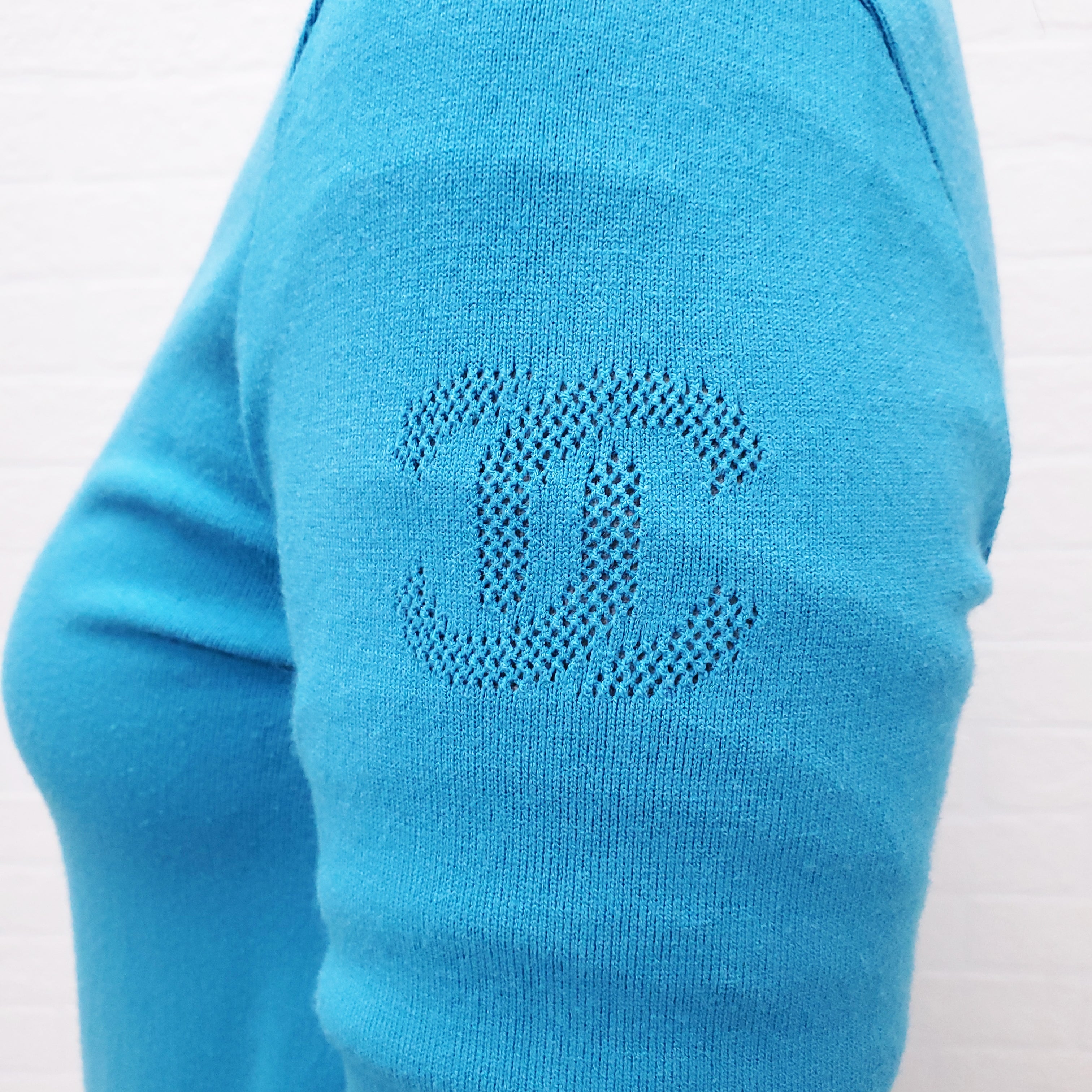 CHANEL BLUE LOGO ZIP SWEATER - SIZE 42