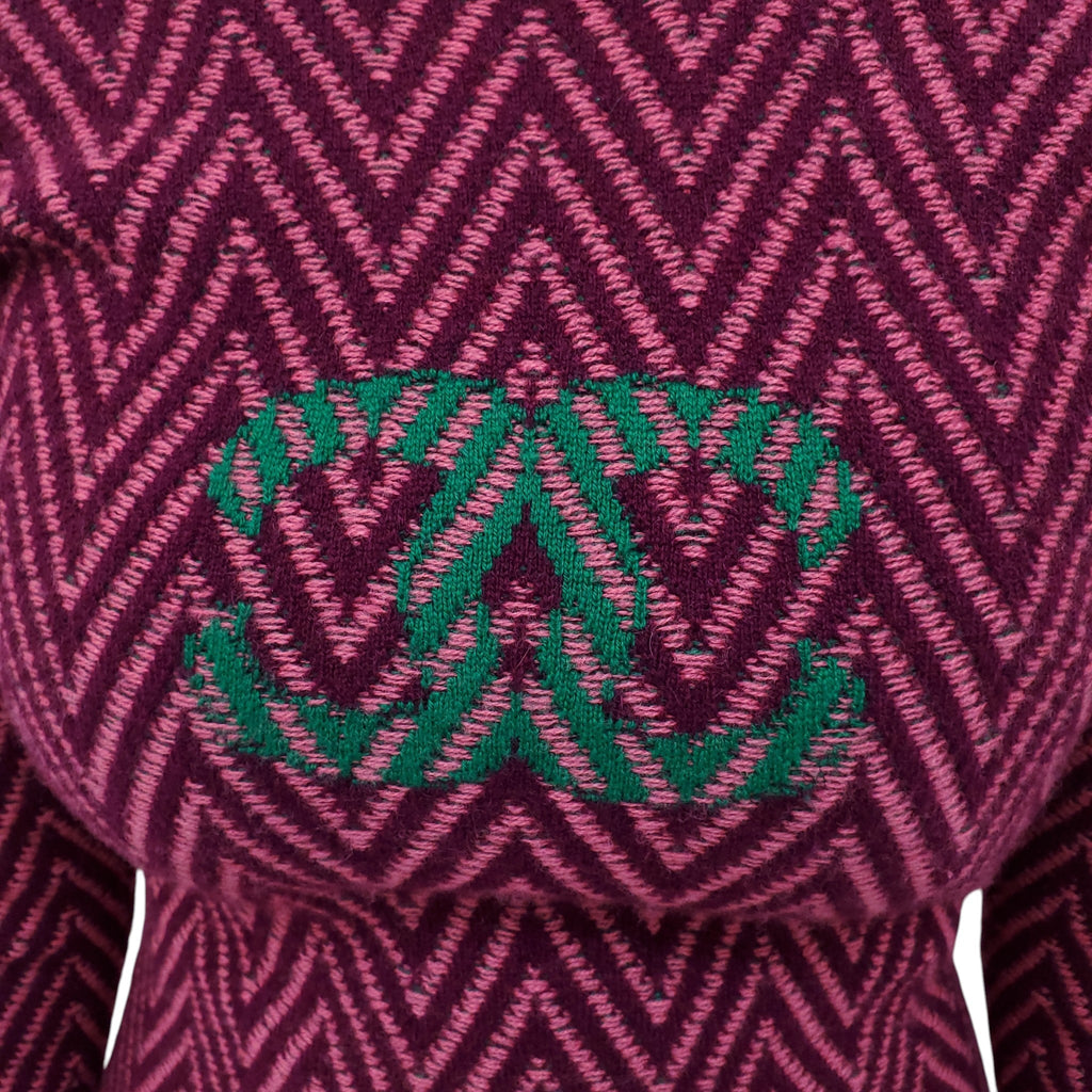 CHANEL BURGUNDY CHEVRON LOGO SWEATER DRESS - SIZE 34