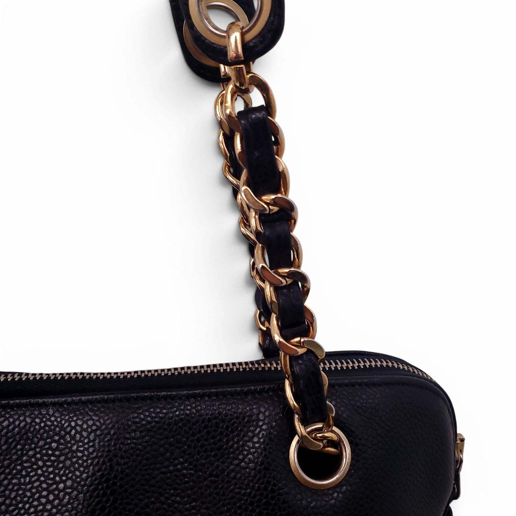 CHANEL CAVIAR LEATHER COCO MARK TURNLOCK CHAIN TOTE BAG