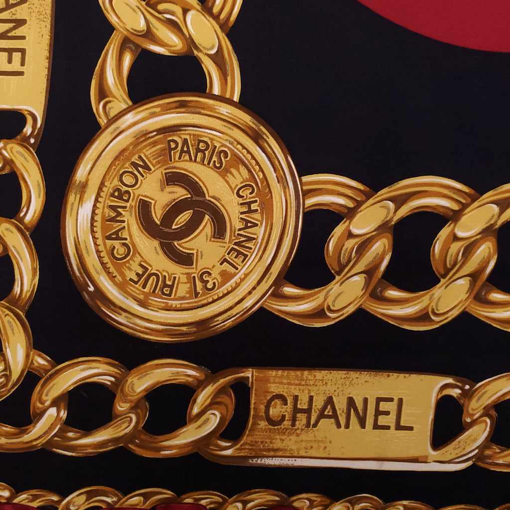 CHANEL CHAIN PRINT SCARF WITH CC LOGO