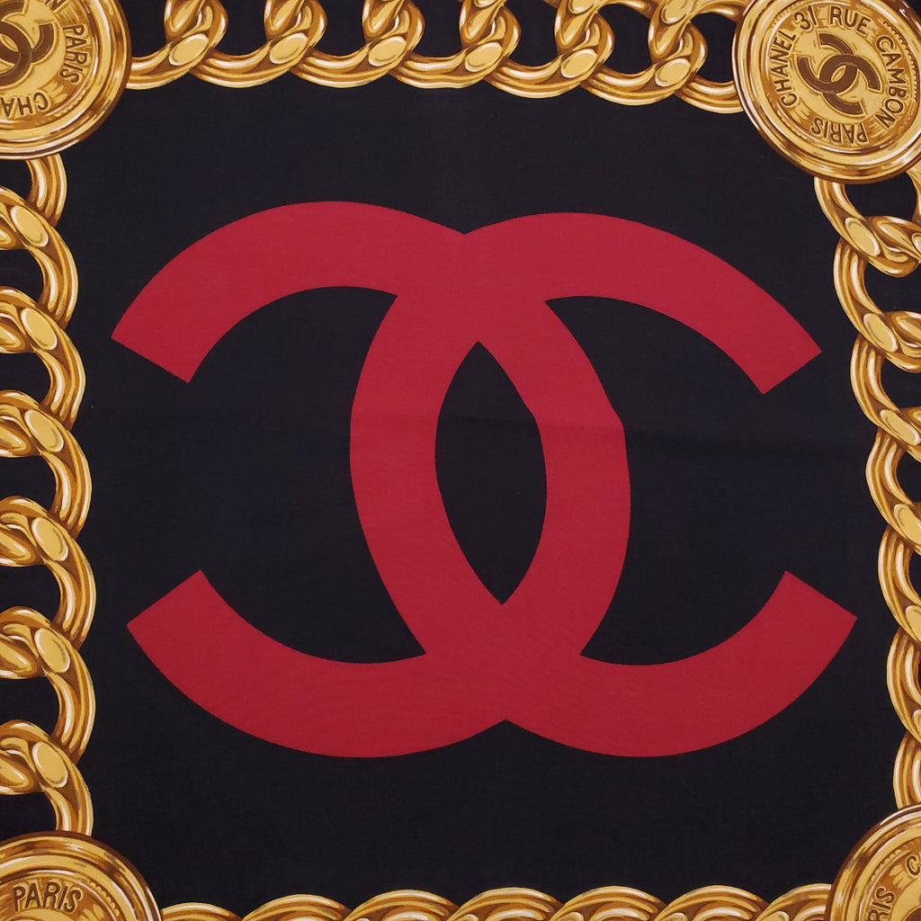 CHANEL CHAIN PRINT SCARF WITH CC LOGO