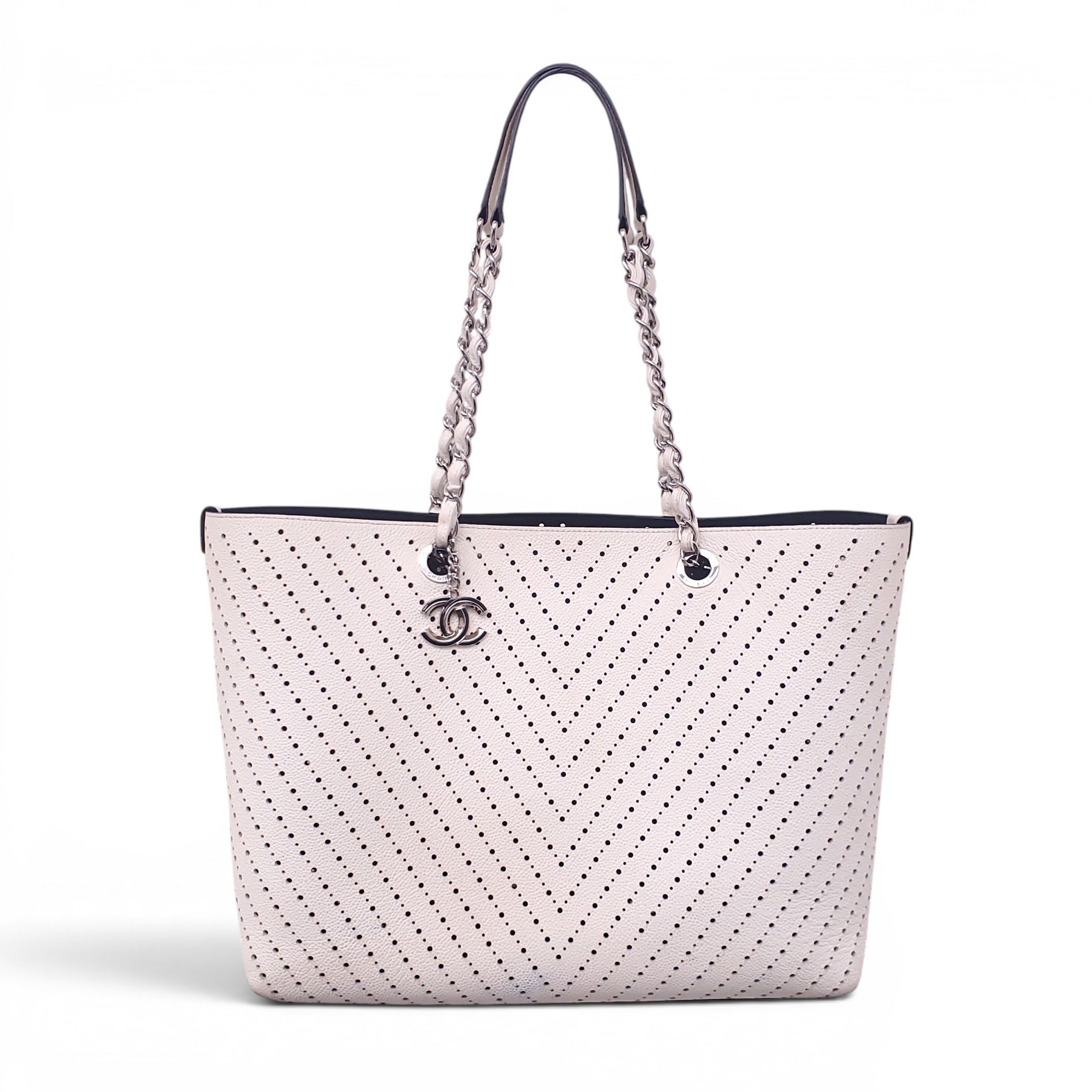 CHANEL CREAM PERFORATED TOTE BAG WITH CC LOGO