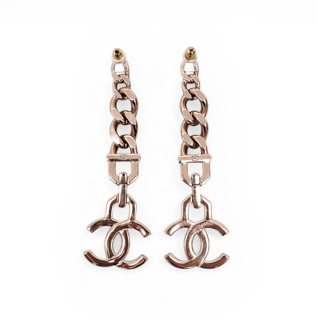 CHANEL CRYSTAL AND PEARL CC LOGO DROP EARRINGS