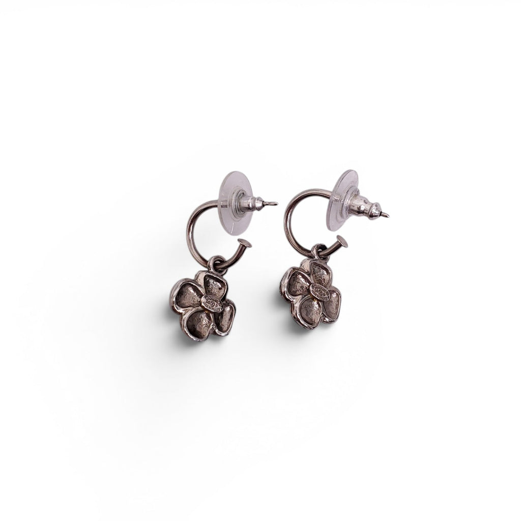 CHANEL ENAMEL CC CAMÉLIA DROP EARRINGS