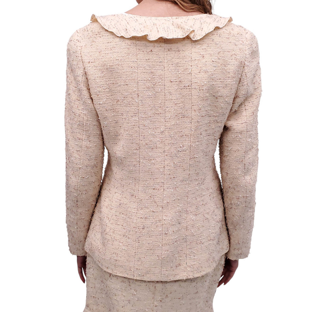 CHANEL F/W 1999 BUTTER YELLOW TWEED SUIT WITH RUFFLE DETAIL - SIZE 40