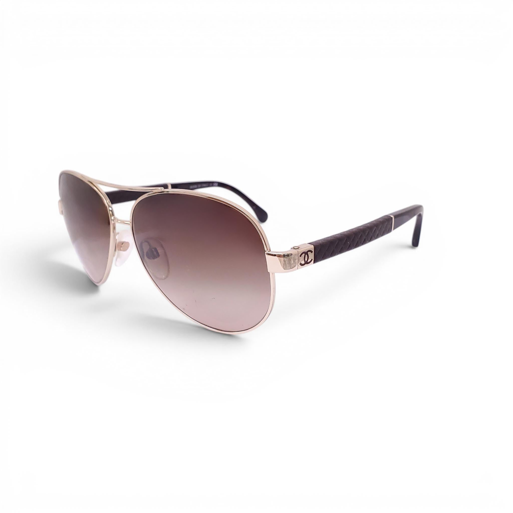 CHANEL GOLD AND BROWN AVIATOR SUNGLASSES