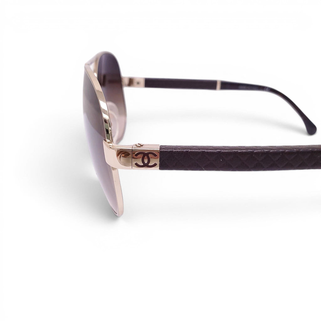CHANEL GOLD AND BROWN AVIATOR SUNGLASSES