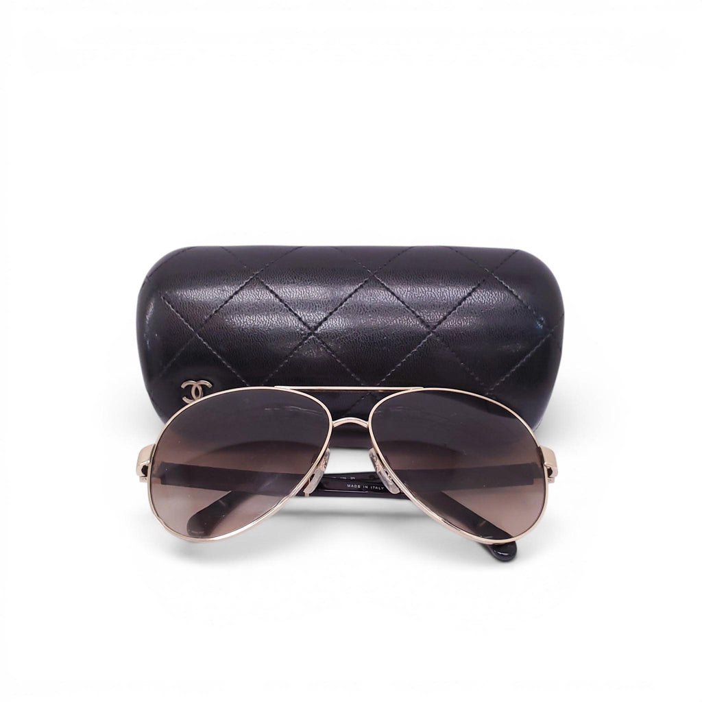 CHANEL GOLD AND BROWN AVIATOR SUNGLASSES