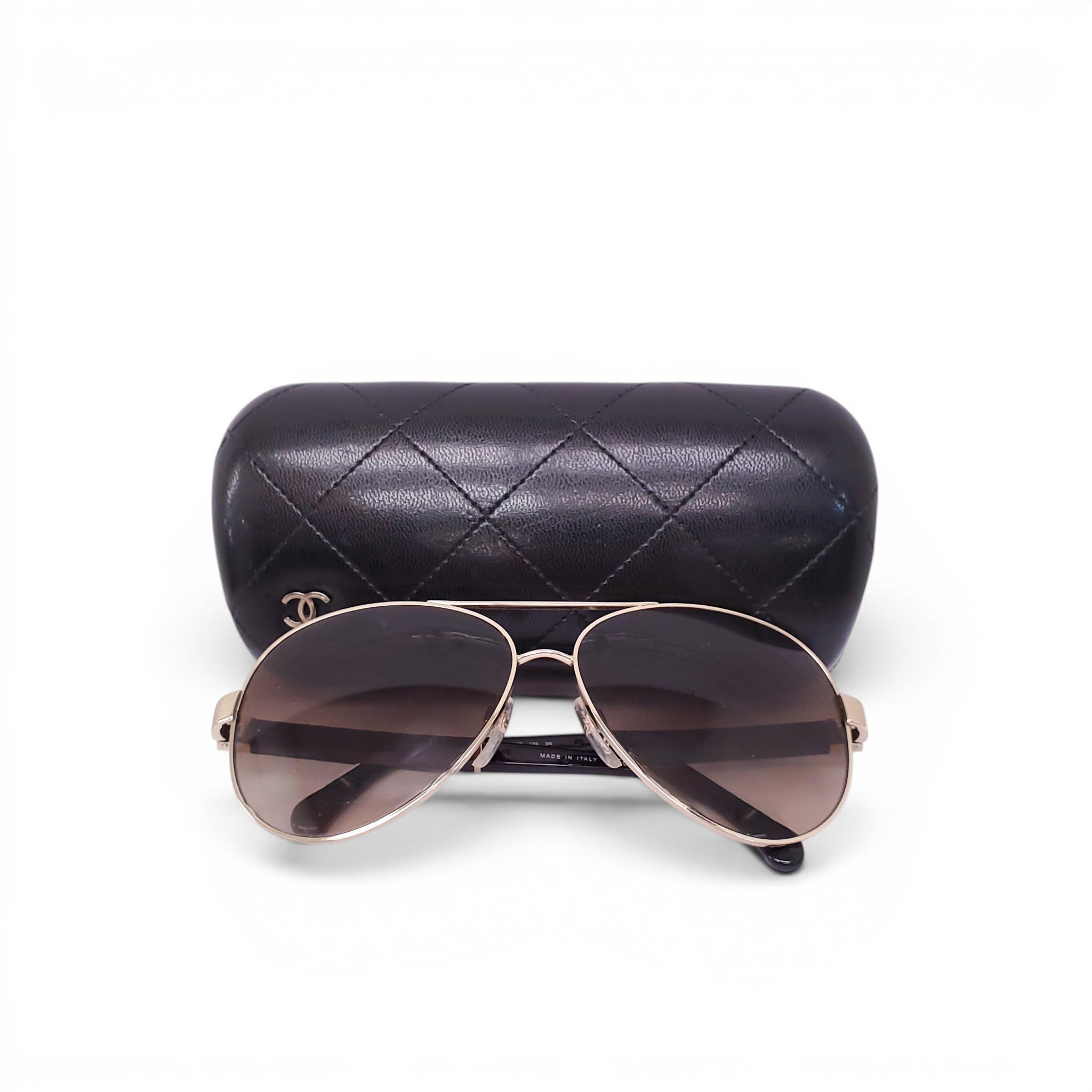 CHANEL GOLD AND BROWN AVIATOR SUNGLASSES