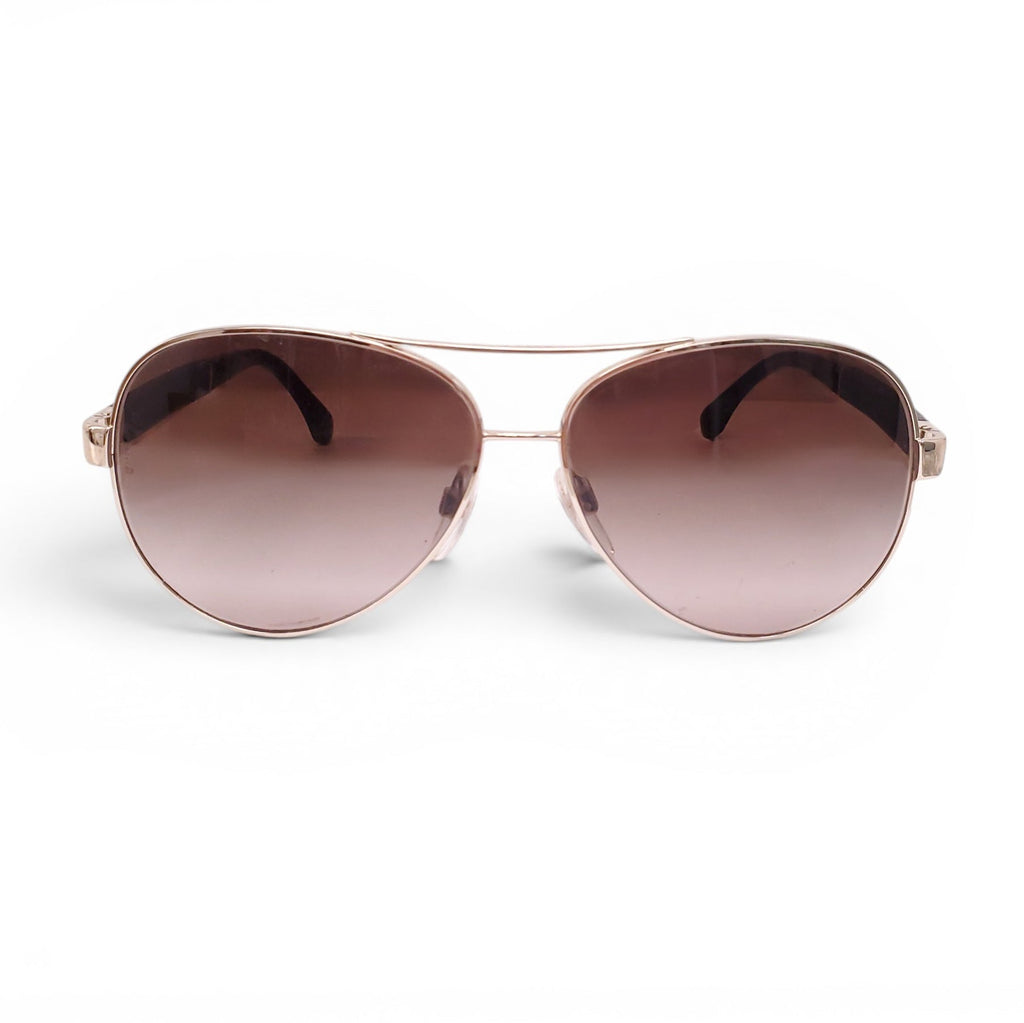 CHANEL GOLD AND BROWN AVIATOR SUNGLASSES