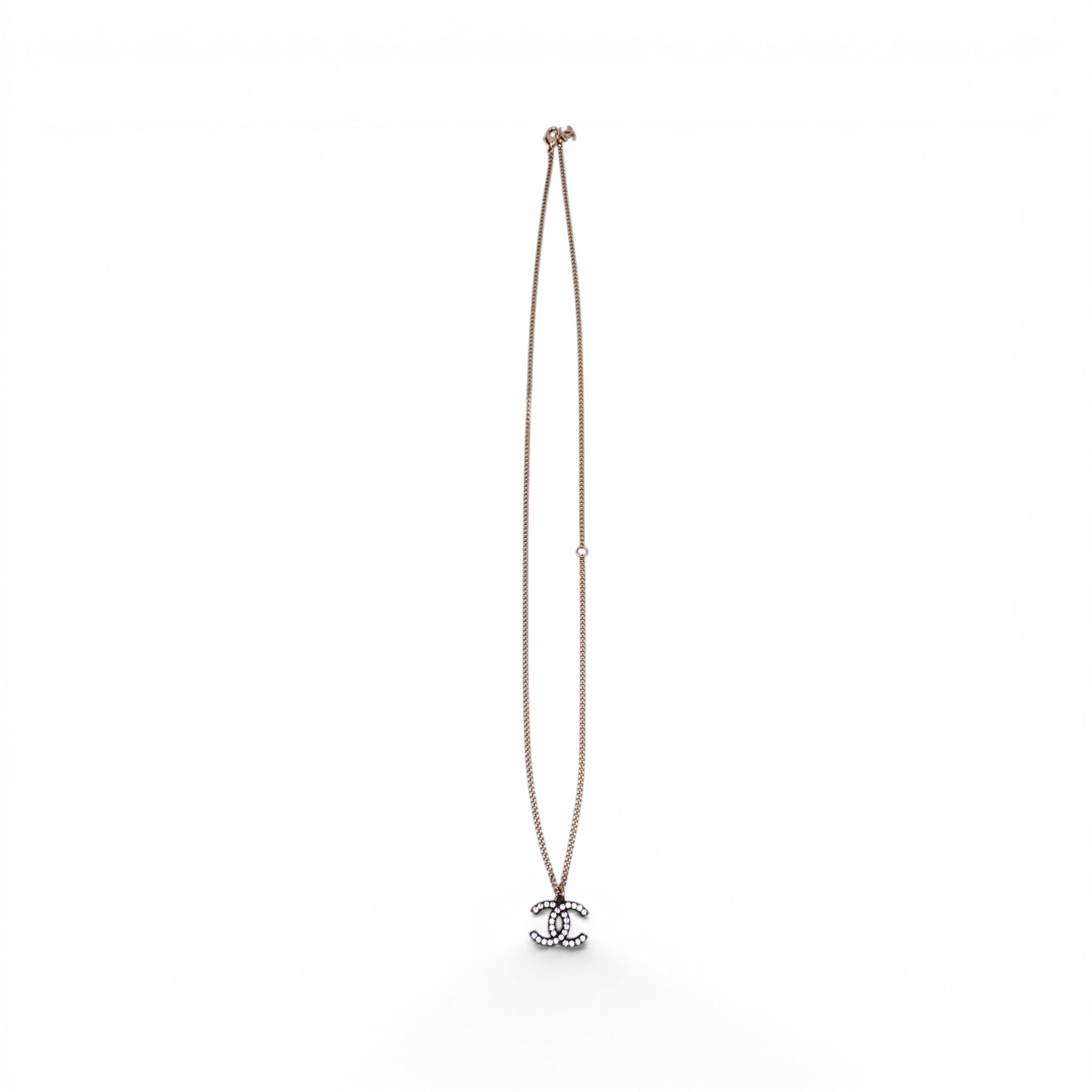 CHANEL GOLD AND SILVER CRYSTAL LOGO NECKLACE