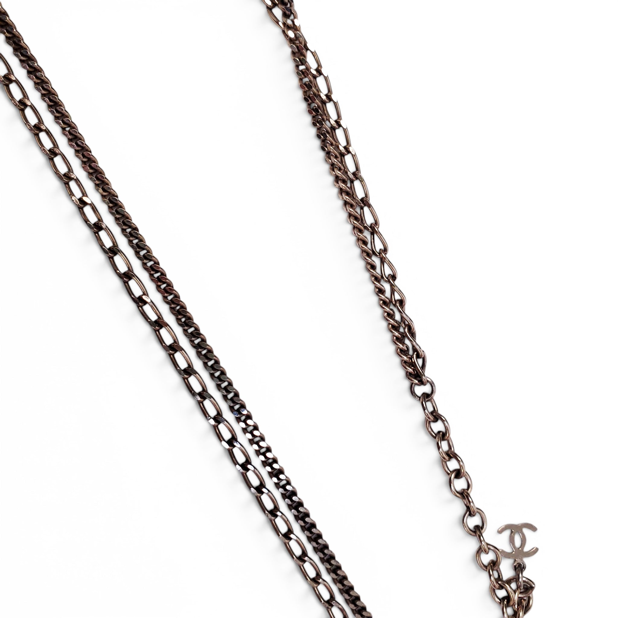 CHANEL GOLD BUTTERFLY AND CRYSTAL LOGO ENAMEL NECKLACE