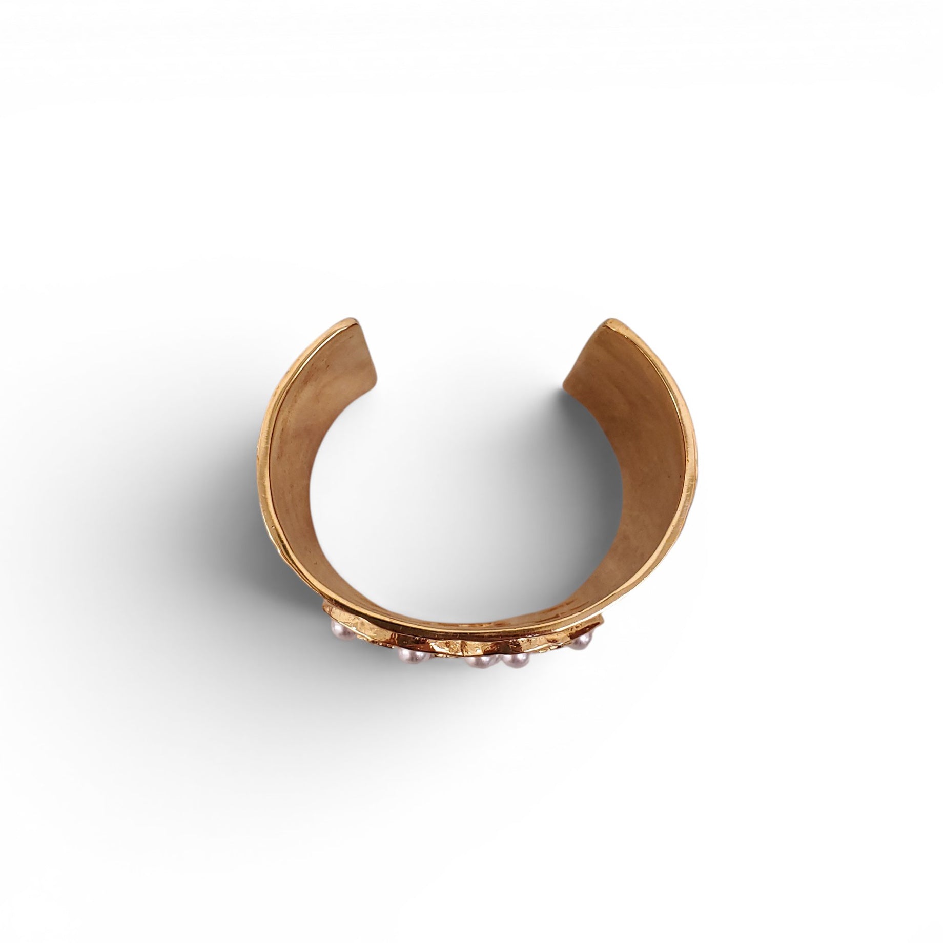 CHANEL GOLD CUFF WITH PEARL AND CRYSTAL CC LOGO