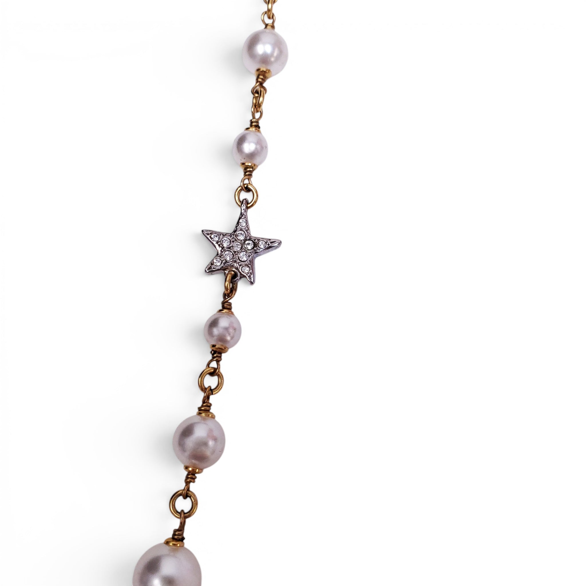 CHANEL GOLD NECKLACE WITH CREAM PEARLS, STARS, AND CC LOGO