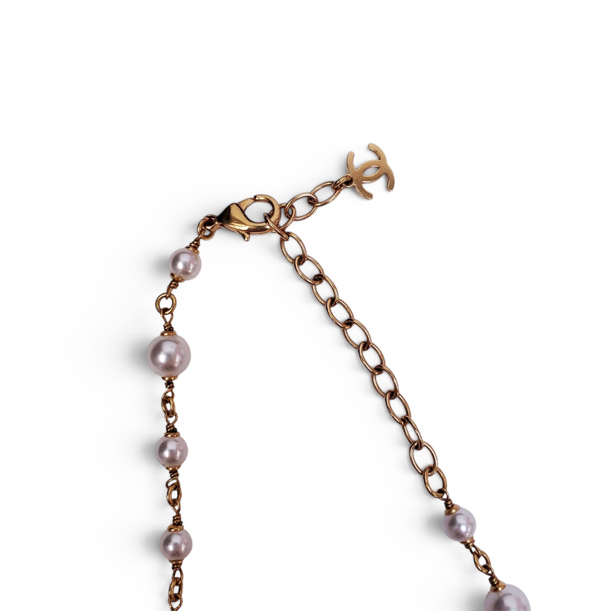CHANEL GOLD NECKLACE WITH CREAM PEARLS, STARS, AND CC LOGO