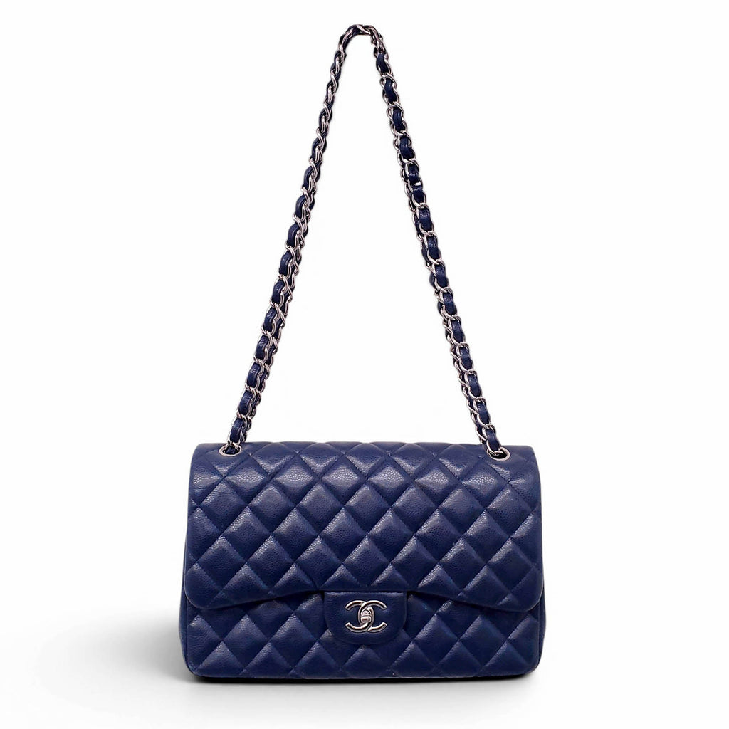 CHANEL JUMBO NAVY CAVIAR LEATHER DOUBLE FLAP BAG
