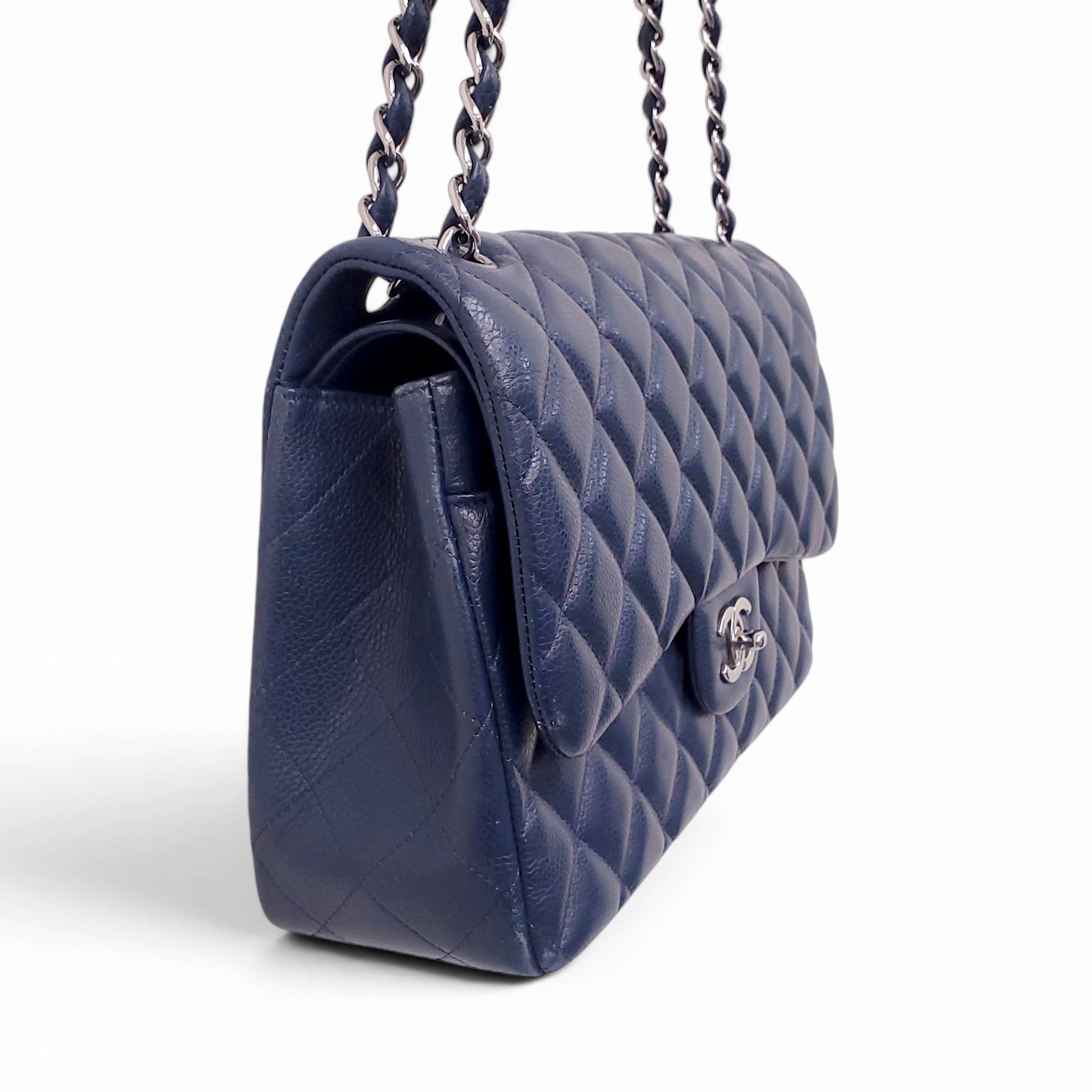 CHANEL JUMBO NAVY CAVIAR LEATHER DOUBLE FLAP BAG