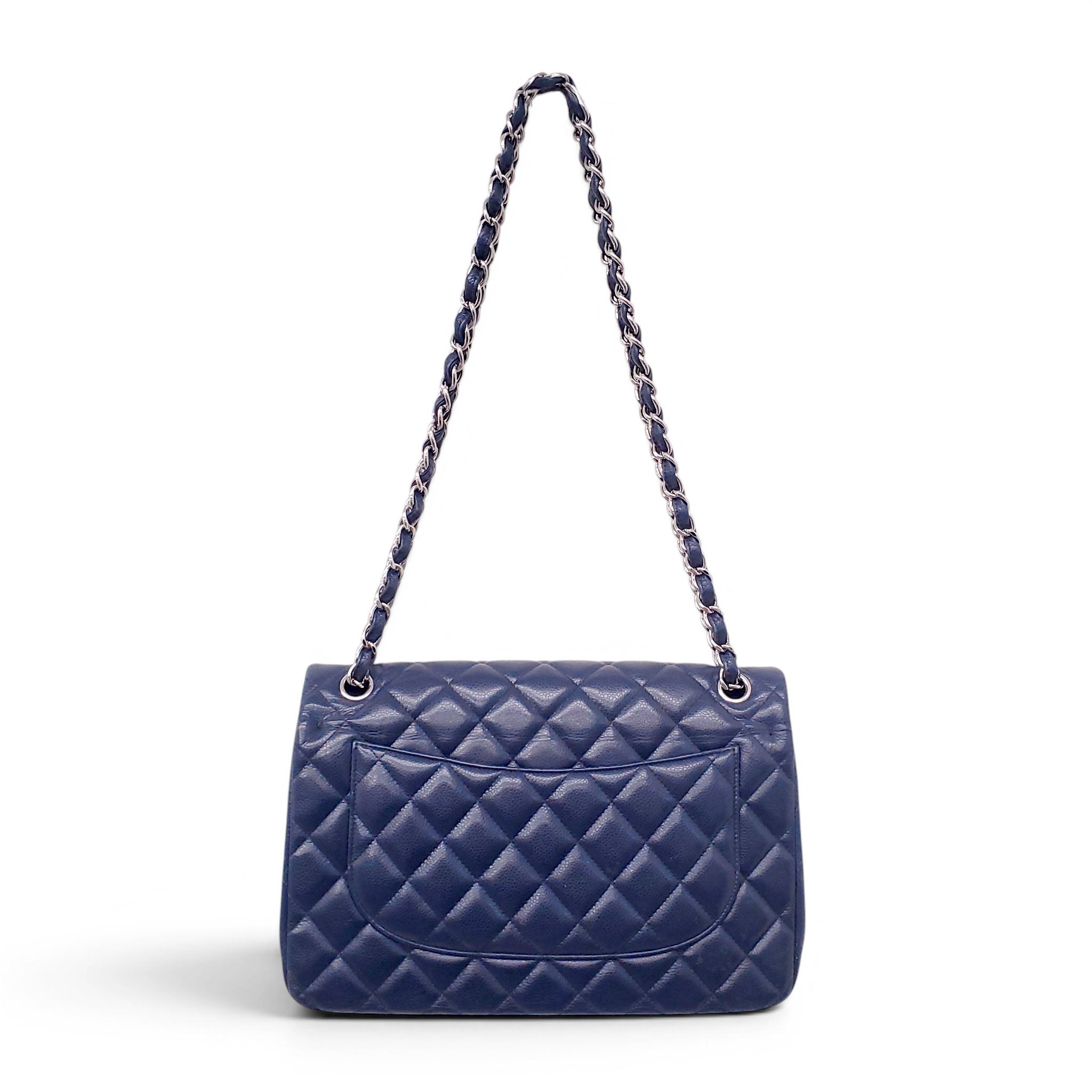 CHANEL JUMBO NAVY CAVIAR LEATHER DOUBLE FLAP BAG