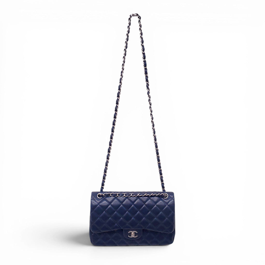 CHANEL JUMBO NAVY CAVIAR LEATHER DOUBLE FLAP BAG