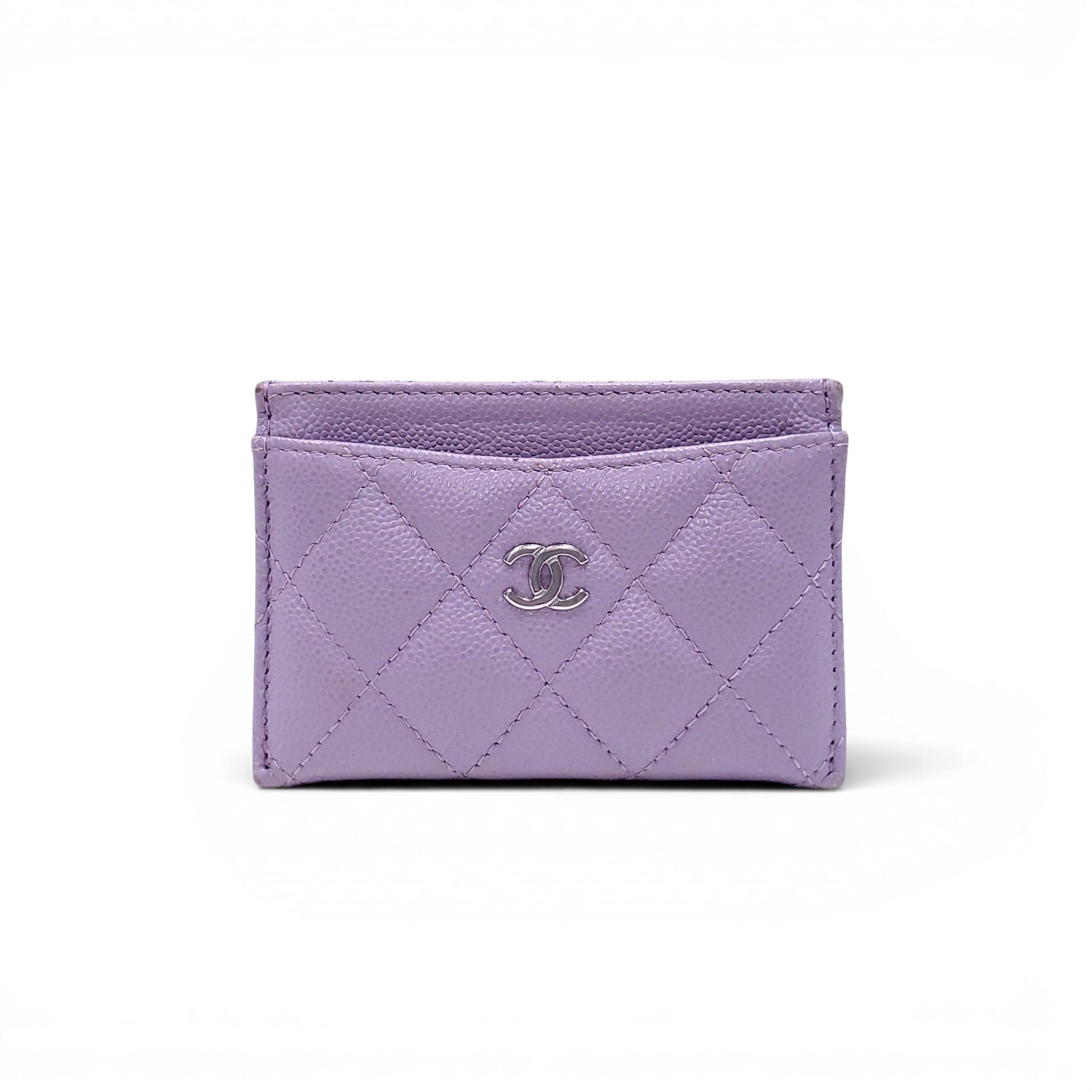 CHANEL LILAC QUILTED LEATHER CARD HOLDER