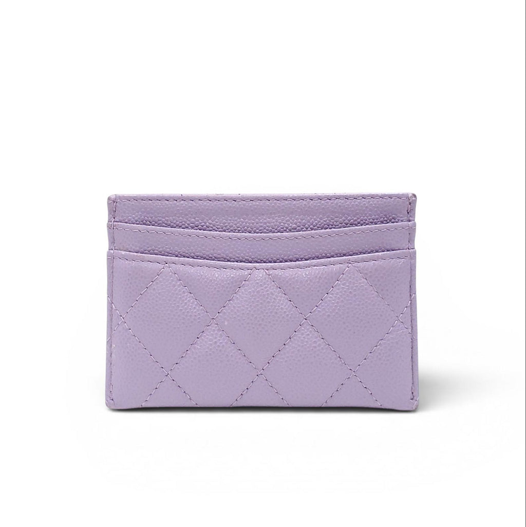 CHANEL LILAC QUILTED LEATHER CARD HOLDER