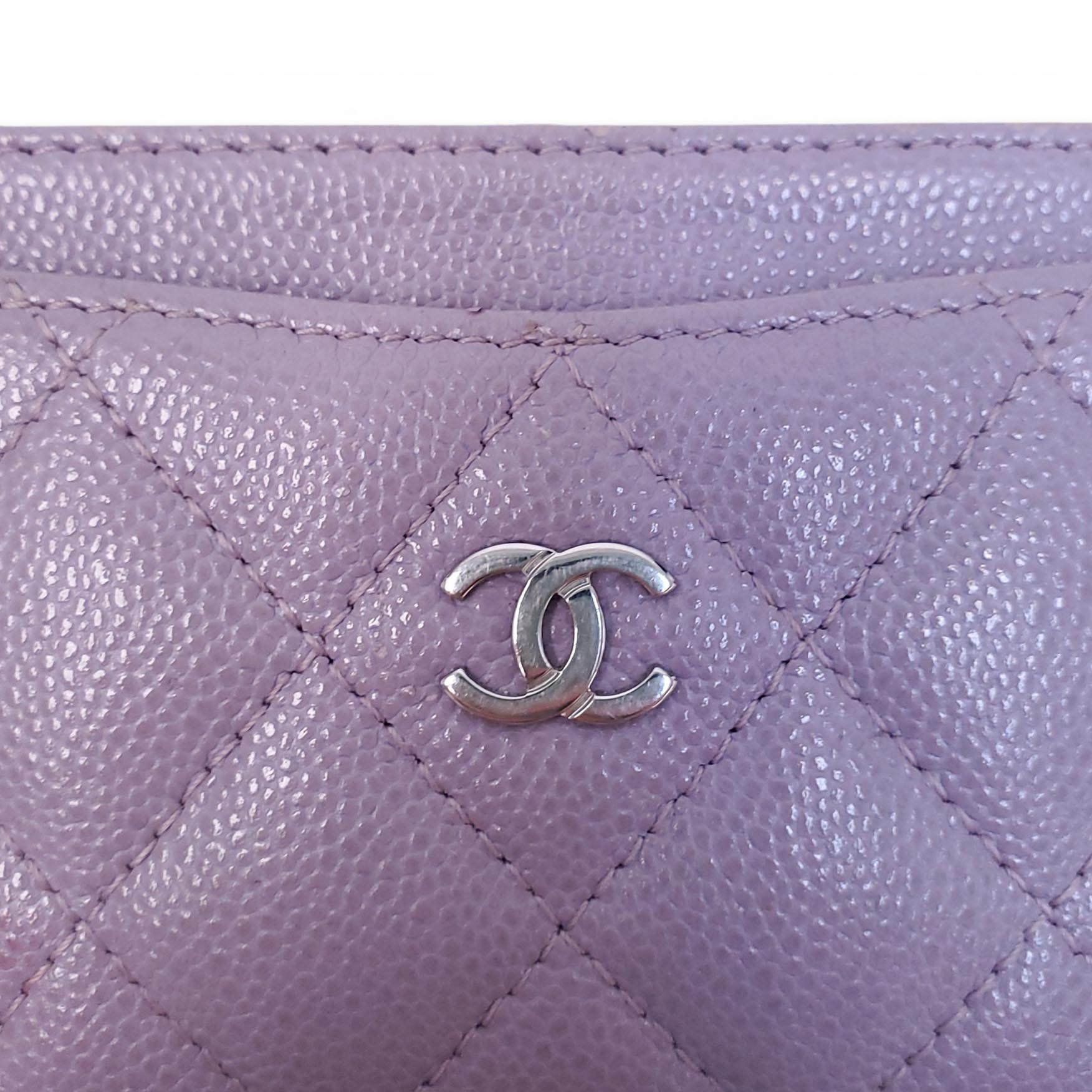CHANEL LILAC QUILTED LEATHER CARD HOLDER