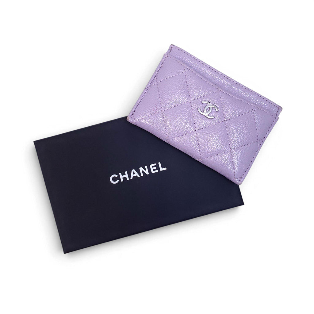 CHANEL LILAC QUILTED LEATHER CARD HOLDER