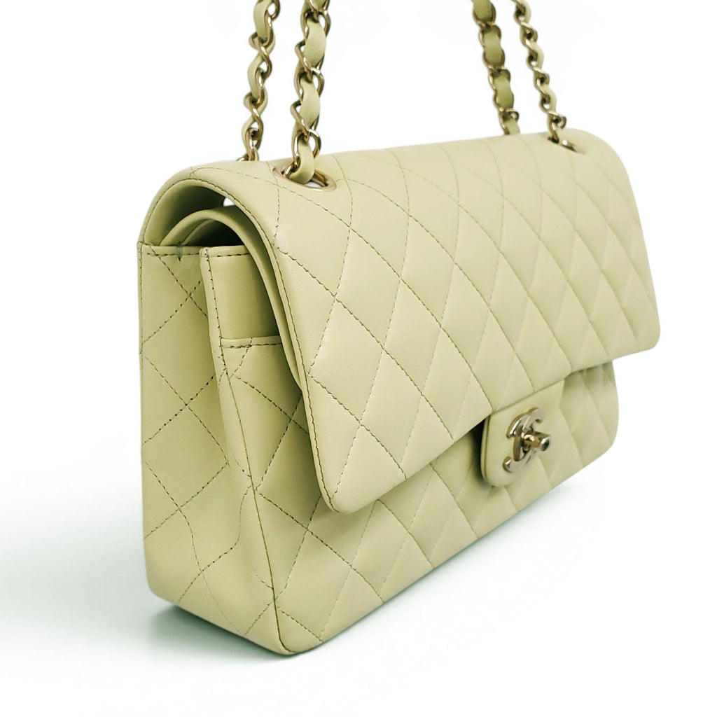 CHANEL LIME GREEN LAMBSKIN CLASSIC MEDUIM DOUBLE FLAP BAG