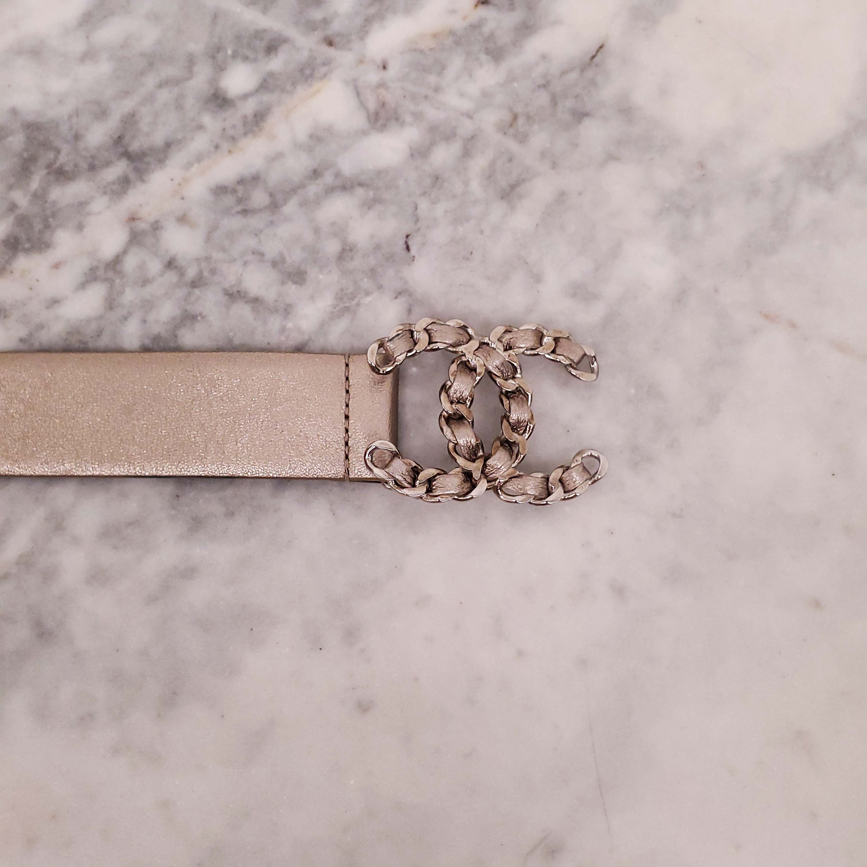 CHANEL METALLIC ELECTRUM CHAIN LOGO BELT - SIZE 80